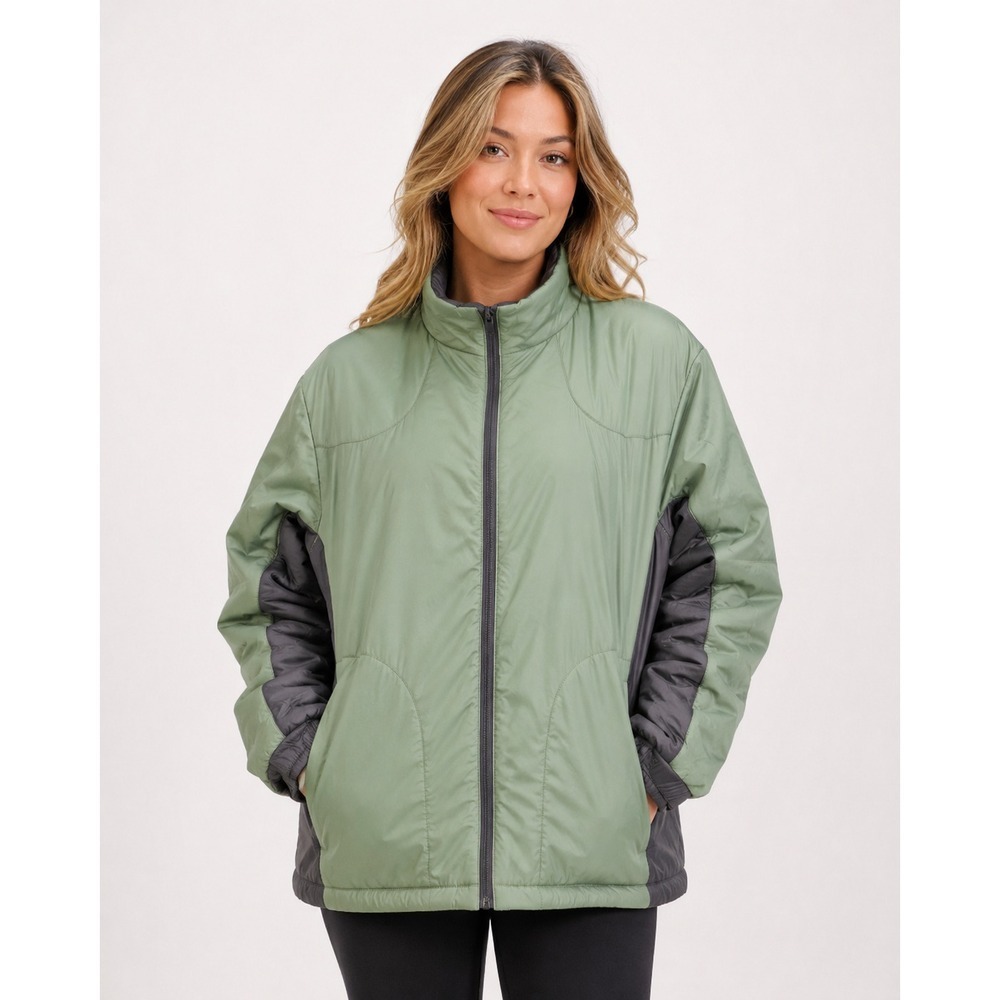 Tri-Mountain Women's XL Insulated Puffer Jacket Sage Green Gray Full Zip
